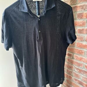 Luca Faloni Linen Polo in Black